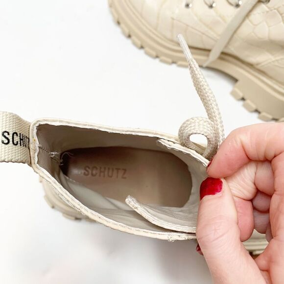 Schutz Orly Croc-Embossed Leather Combat Boot Booties Eggshell Women’s Size 9.5B - Picture 10 of 13